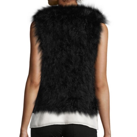 CLUB MONACO 100% MARABOU FEATHER BLACK OPEN VEST - Picture 5 of 14